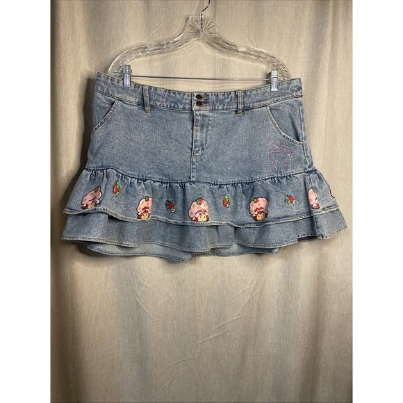 Y2K Strawberry Shortcake NWT Denim Ruffle Micro Mini Skirt Women's Sz 2X Kidcore - Picture 1 of 6